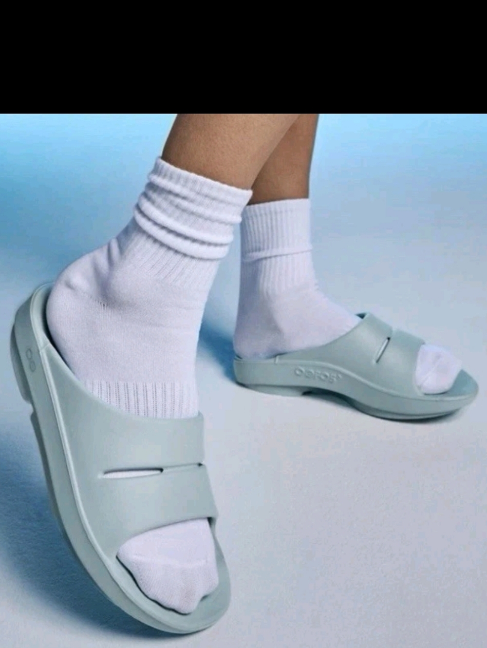 NWT Oofos Ooahh Sport Slide Sandals Slip On Recovery Blue Mist Women's Sz 9